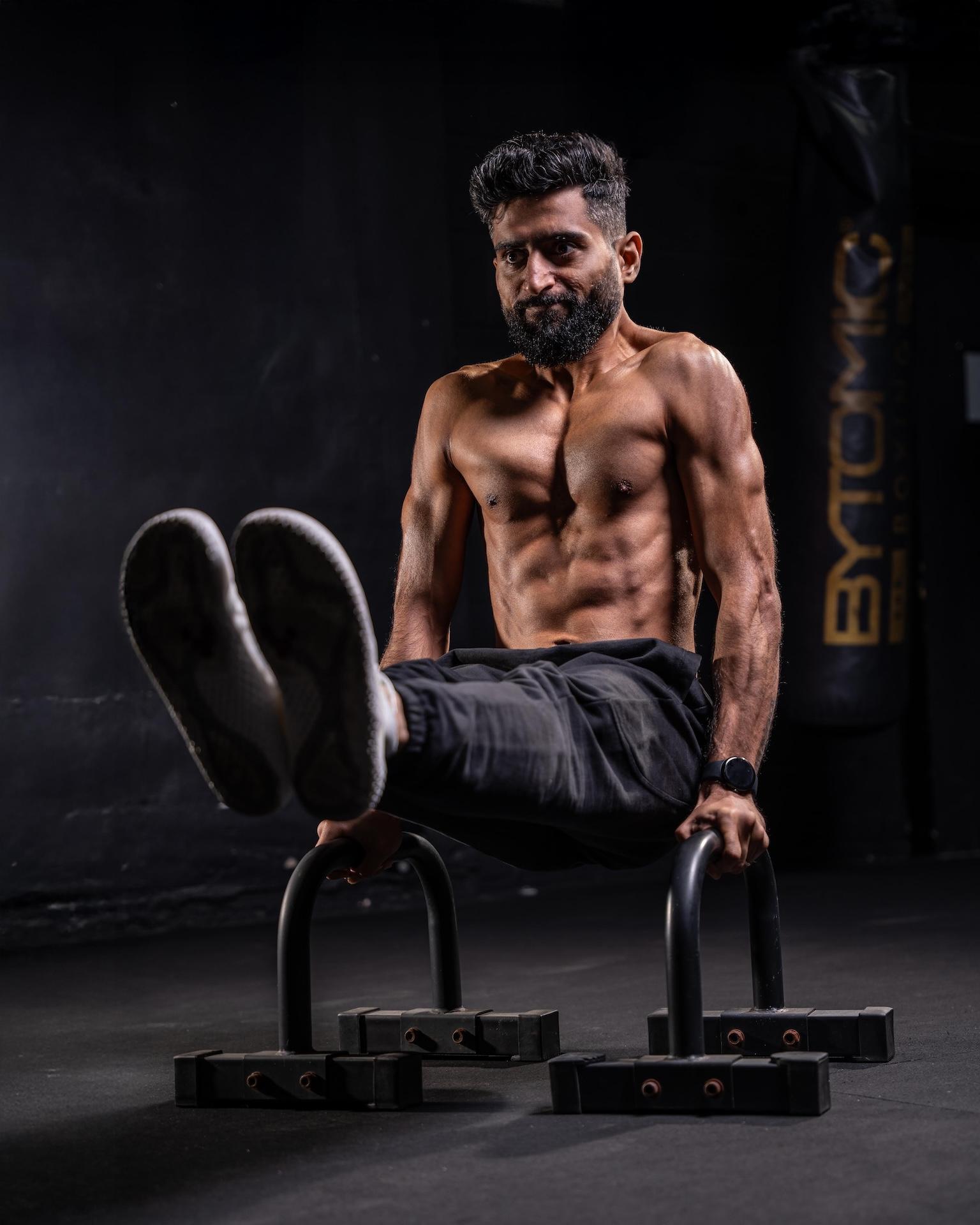 Yashasvi performing an exercise during fitness photoshoot