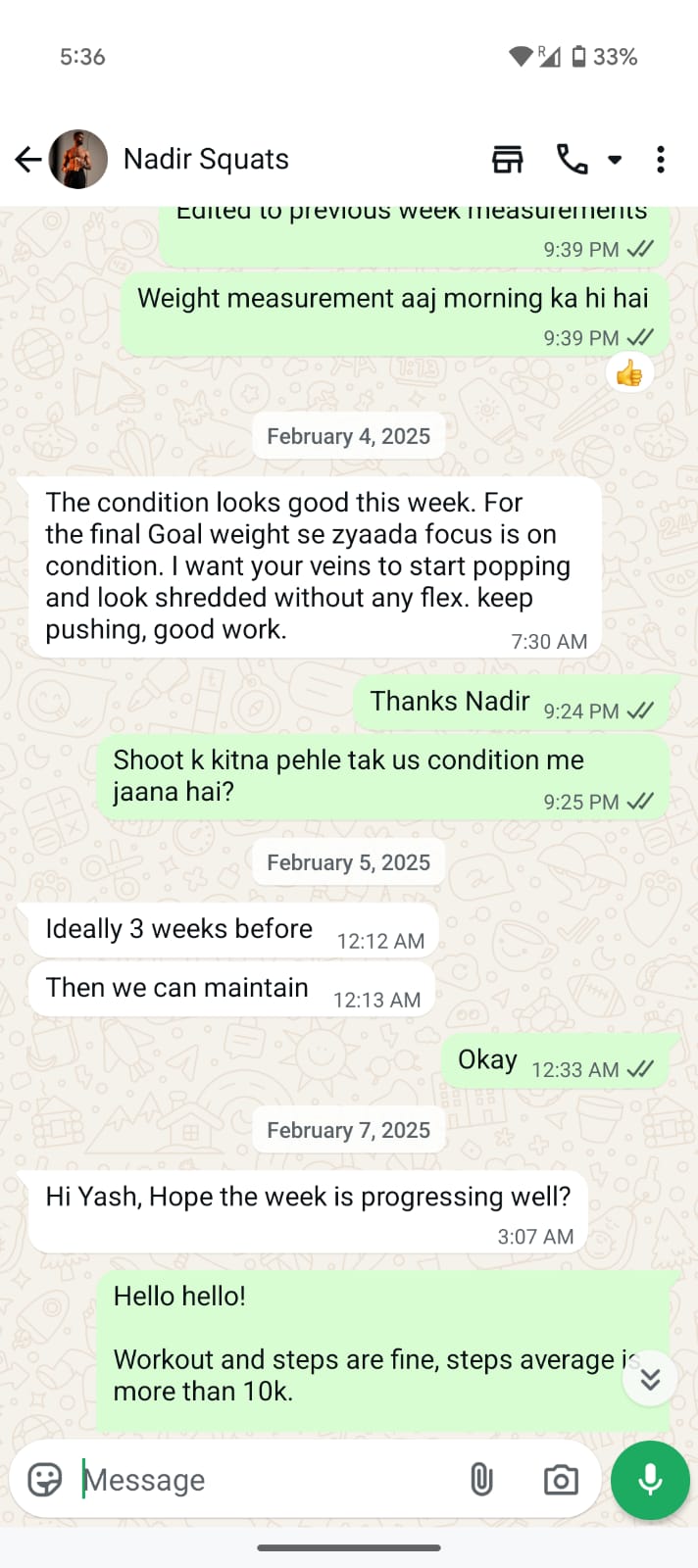 WhatsApp conversation with coach - guidance and support